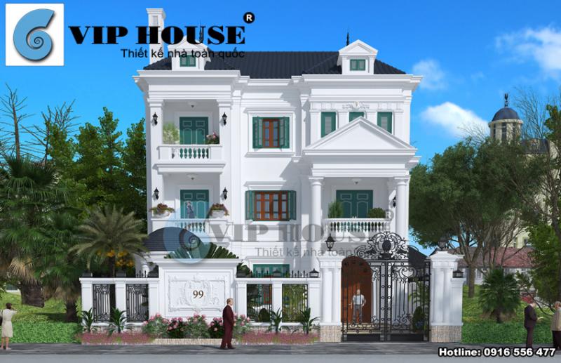 Phương án thiết kế biệt thự kiểu Pháp 3 tầng đẹp lộng lẫy tại Ninh Bình